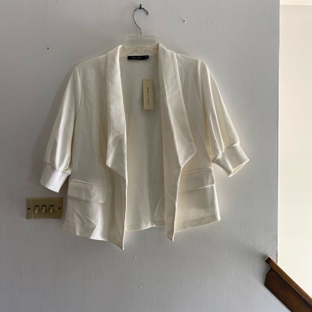 Doe & Rae NWT 3/4 Sleeve Open Front Blazer with Pockets S Off White